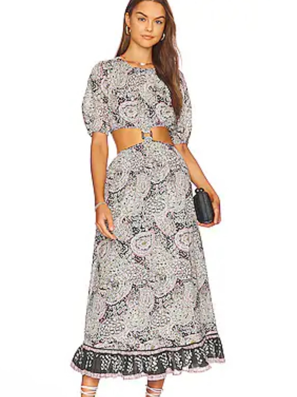 Cleobella Josephine Dress Geo Print Black White Paisley Midi Cutout Revolve L